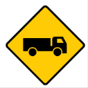 Yellow diamond with a truck sign