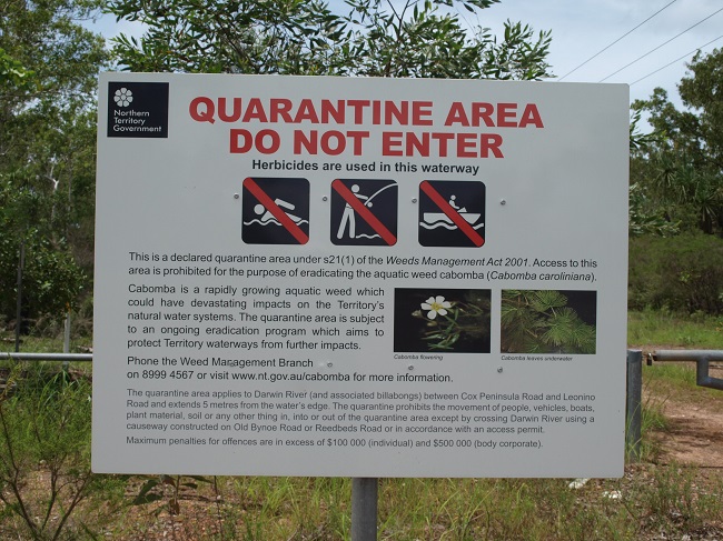 Cabomba spread prevention - quarantine sign