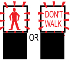 Illustration showing a flashing red man and a don't walk sign indicating that pedestrians must not start crossing but may finish crossing