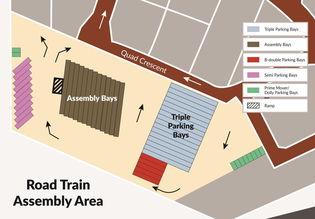 A map showing the location of the road train assembly area