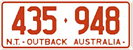 Standard size car plate - 435 (diamond) 948  N.T. OUTBACK AUSTRALIA