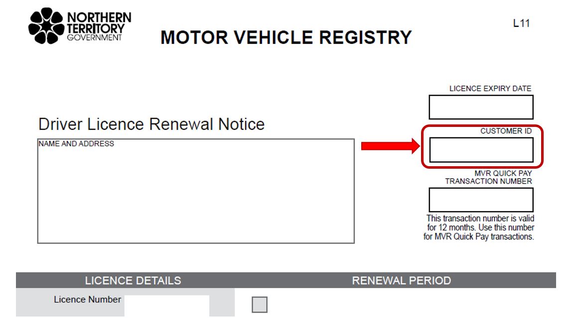 Driver licence renewal notice showing MVR customer ID number highlighted