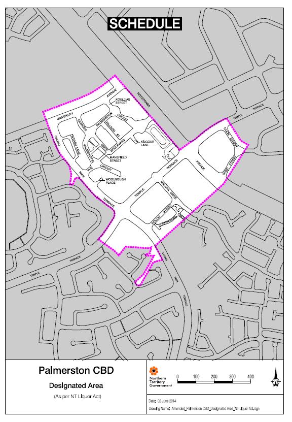 Map of area in Palmerston where you can be banned