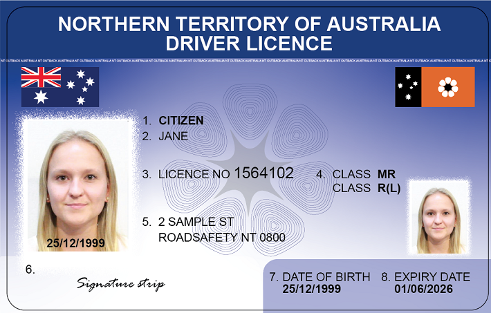 Example of a driver licence