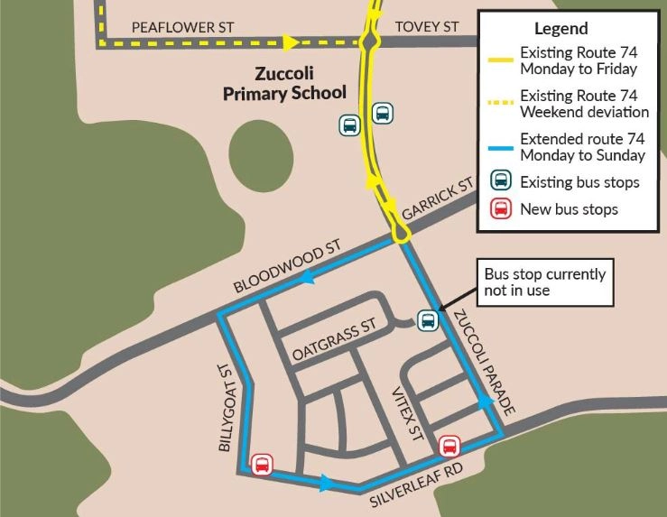 Changes to bus route 74 in Zuccoli. 