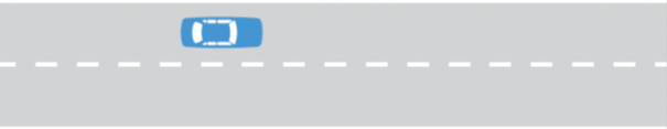 Illustration of car driving on a road which is seperated by a broken white line
