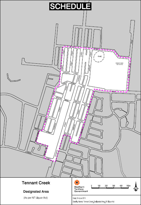 Map of area  you can be banned from in Tennant Creek