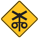 Yellow diamond with a pole, cross and circle symbols