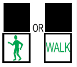 Illustration showing a green man and a walk sign indicating that pedestrians may start to cross