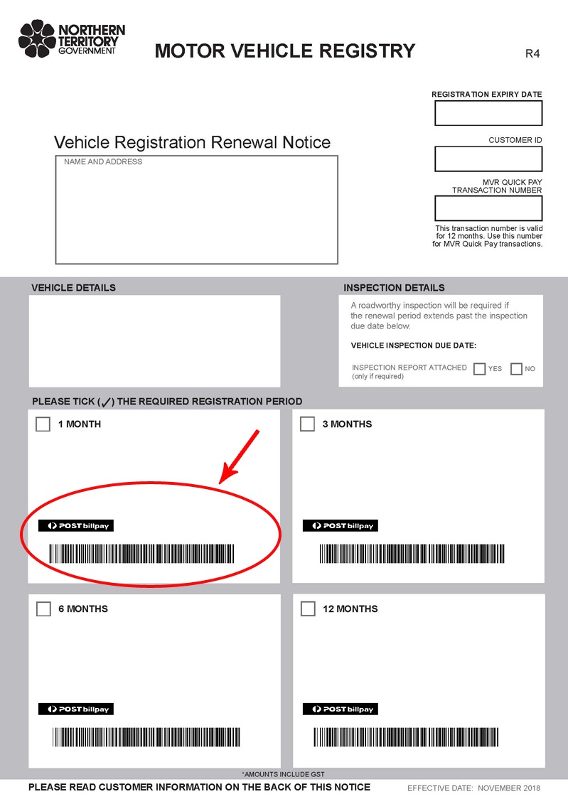 Example of where the barcode is on your registration renewal notice