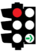 Photo of a traffic light with the top light coloured red and the bottom turning light coloured green